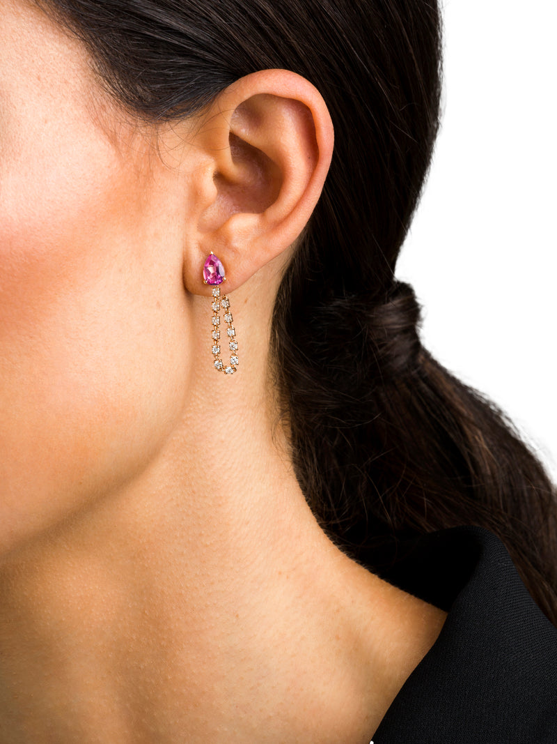 Protea Wildfire Diamond Chain Earrings 18-Karat Rose Gold Sapphire Earrings