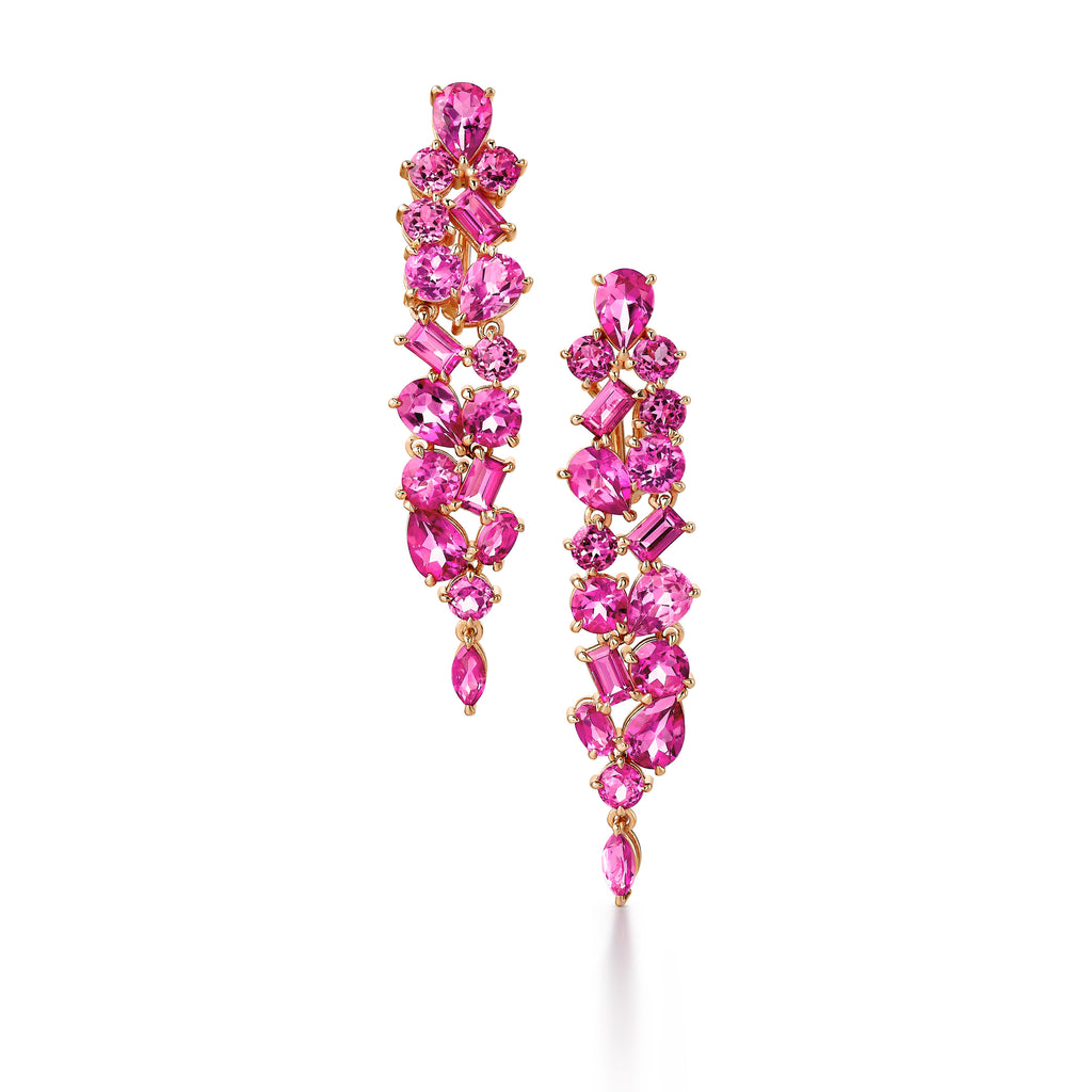 Protea Wildfire Cascading Earrings 18-Karat Rose Gold Sapphire Earrings