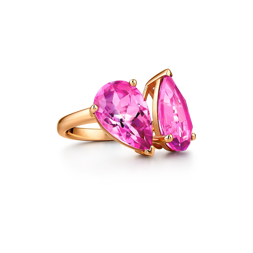 Protea Wildfire Two Petals Ring 18-Karat Rose Gold Sapphire Ring