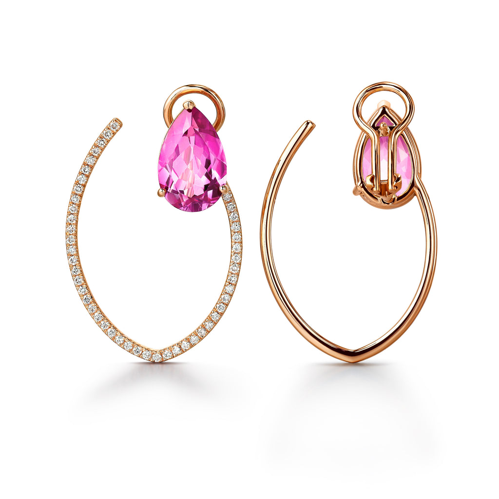 Protea Wildfire Two Petals Earrings 18-Karat Rose Gold Sapphire Earrings