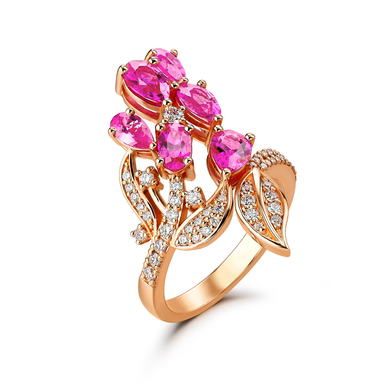 Protea Wildfire Phoenix Ring 18-Karat Rose Gold Diamond & Sapphire Ring