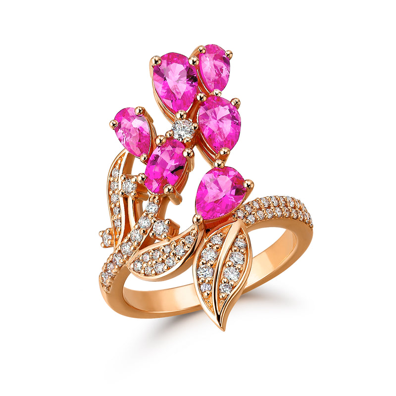 Protea Wildfire Phoenix Ring 18-Karat Rose Gold Diamond & Sapphire Ring