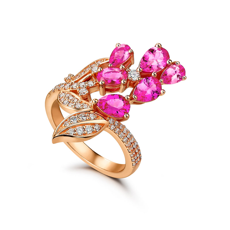 Protea Wildfire Phoenix Ring 18-Karat Rose Gold Diamond & Sapphire Ring